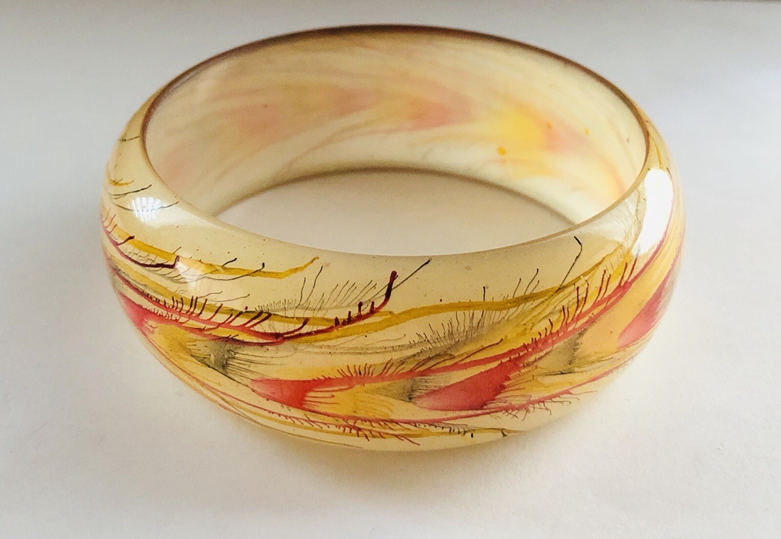 Semi Translucent Feather Pattern Multi Color Resi… - image 4