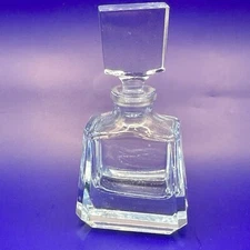Glass Perfume Bottle Stopper 4.5"x2.25x1.25" Vintage Beautiful Aquamarine Blue