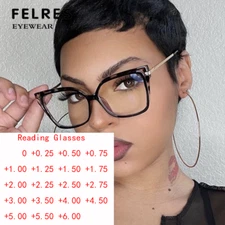 Large Frame Blue Light Blocking Reading Glasses Women Cat Eye Clear Lens Glasses