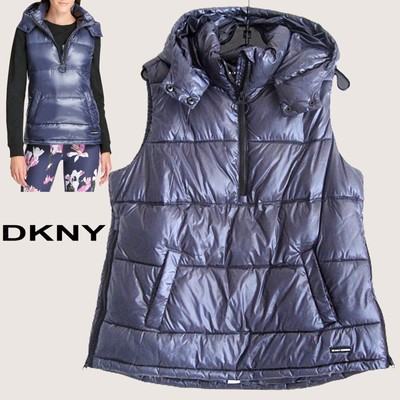 DKNY SPORT NEW ODYSEEY Metallic Puffed Quilted Hooded Vest L