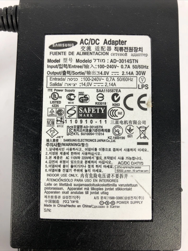 Adaptador de CA OEM SAMSUNG AD-3014STN OEM 30W 14V 2.14A ENCHUFE DE BARRIL A50 Foto 2 de 3