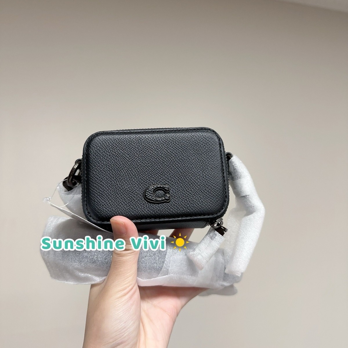 Coach Mini Crossbody Pouch Black Crossgrain Leather CP271
