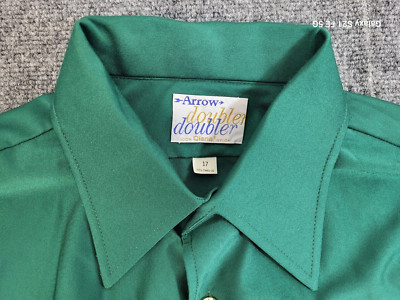 Vtg 70's Arrow Doubler Mens Disco Dance Floor Shirt Sz 17/ Lg Green Qiana Nylon