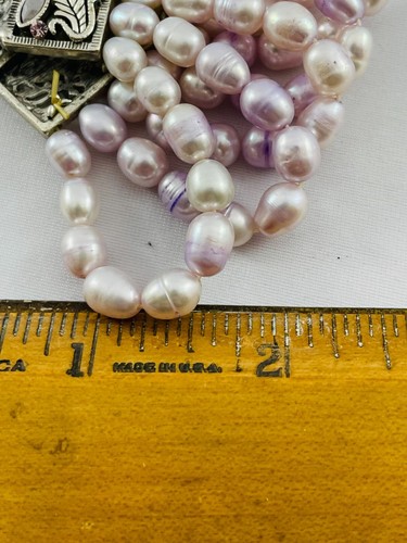 Pale Pink Silver Tone Multi Chain Dyed Baroque Pearls Enameled Stretch Bracelet - Picture 9 of 9