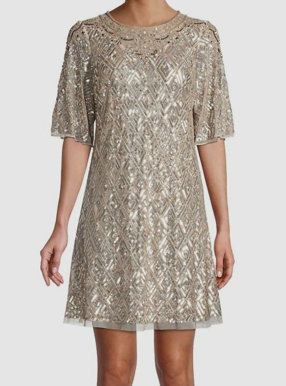 aidan mattox beaded trapeze dress Aidan Mattox Women's Beaded Trapeze Dress - Champagne