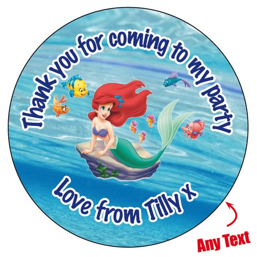 12 LARGE Personalised ARIEL inspired birthday Labels Stickers Party bag 63mm 334 - Picture 3 of 3