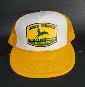 Vintage Yellow 80s John Deere Quality Farm Equipment Trucker Hat Snap Back Cap