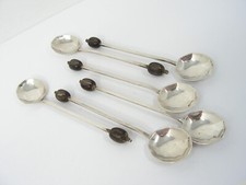 RARE EDWARD VIII 1936  SET OF 6 ART DECO STERLING SILVER  COFFEE BEAN SPOONS