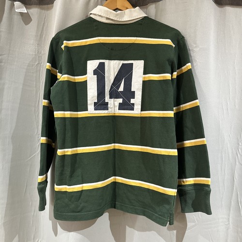 Abercrombie Polo Shirt Men XL Green/Yellow/White Striped Long Sleeve Patches - Picture 2 of 16