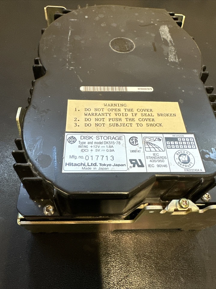 DK515-78 HITACHI 780MB 5.25" FULL HEIGHT ESDI HARD DRIVE PART# 3222404-A  017713 - Image 3 of 4