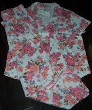 NWT Karen Neuburger Pink BLOOMING BOUQUETS Jersey Pajama/Lounge Set L POCKETS