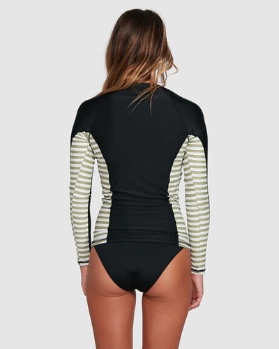 BNWT BILLABONG CASSIE STRIPE LONG SLEEVE RASHGUARD SIZE MEDIUM (10) OLIVE - Picture 3 of 3