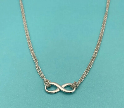 Tiffany Co Sterling Silver Double Chain Infinity Pendant