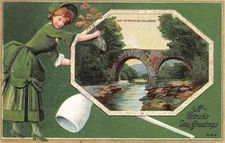 ST. PATRICK'S DAY HOLIDAY IRELAND WEIR BRIDGE EMBOSSED POSTCARD (c. 1910) 279