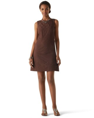 White House Black Market Brown Espresso Embroidered Shift Dress  GeometricTexture | eBay