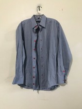 Jared Lang Size M Men 100 Cotton Blue Gray Shirt Red Trim