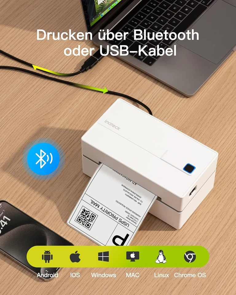 Inateck Bluetooth Thermo-Etikettendrucker Kabelloser 4x6 Versandetikettendrucker - Bild 2 von 4