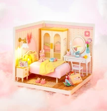 Rolife Super Creator Lovely Pink Bedroom LED Dollhouse Miniature House Kit Gifts