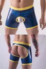 Mens Latex Rubber Open Front Hole Crotchless Boxer Briefs Shorts Underwear BDSM