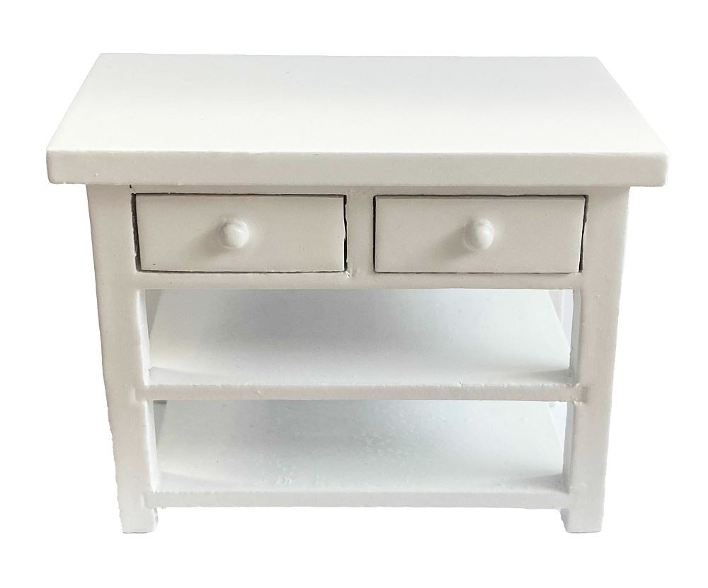 Dolls House White Wooden Island Work Table Modern Miniature Kitchen Furniture