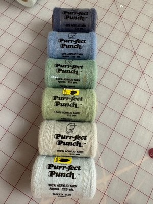 Purrfect Punch Embroidery Thread Acrylic Yarn, 6 Skeins, Colors listed below