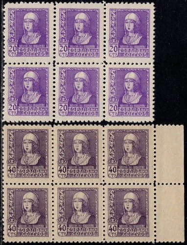 1938.MNH.Ed:**855(6),858(6).Isabel la Católica.2 Valores.Bloque de 6