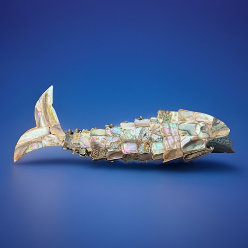 Vintage Mosaic Abalone Fish Bottle Opener Articulated Folk Art Handmade Coastal