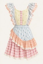 LoveShackFancy Leon Mini Dress S Multi Rosebud Check Ruffle Cotton $385