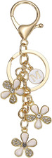 Initial Letter Flower Keychain, Cute Cherry Blossom Rhinestone Keyring for Women