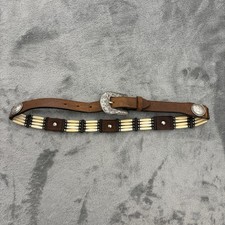 Tony Lama Belt Size 30 Western Concho Native Bone Beaded Leather 7159L