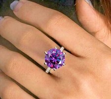 Rare 4 Ct Certified Purple Diamond Ring-925 Sterling Silver-Tariffs FREE