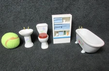 Doll's House Furniture - Ceramic Bathroom Suite Floral Plus Shelving