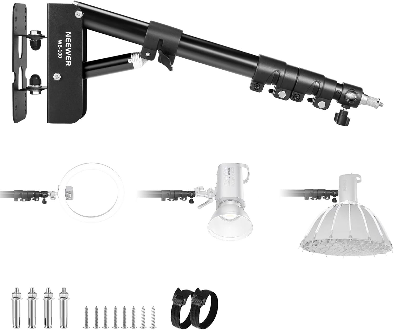 Ring Light Wall Mount Boom Arm, 22""-46""/55-116Cm 180° Swivel Triangle Light Wall