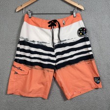 Maui and Sons Boardshorts Mens 32 Orange Black Stripes Super Future MBS2631 Swim