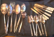 LOT OF 18-PIECE ANTIQUE & VINTAGE STIRLING + SILVER PLATE UTENSILS