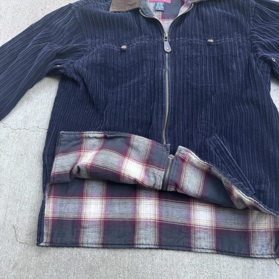 Chaqueta Denim & Co Mujer Med Azul Marino Pana Forrada a Cuadros Cuello de Cuero Cremallera Completa Foto 4 de 4