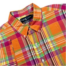 Ralph Lauren Custom Fit Button Down Shirt Men's XL Colorful Plaid Preppy Spring