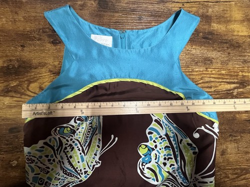 Donna Morgan Dress Size 4 100% Silk Sheath Brown Blue Butterflies Art to Wear - Picture 8 of 10