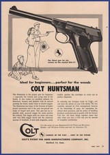 Pistola de colección 1957 COLT Huntsman .22 Cal Ephemera años 50 anuncio impreso