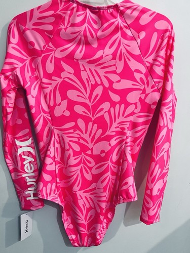 HURLEY Women Size L Zip Front Long Sleeve Rash Guard Swimsuit One-Piece Pink - Picture 9 of 14