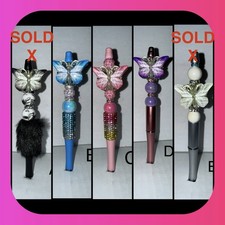 Handmade Beaded Butterfly Pens - Black, Blue, Pink,purple,clear. 10 Each OBO