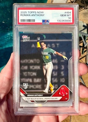 ROMAN ANTHONY 2025 topps now #494 "FIRST WALKOFF HIT" red sox PSA 10 GEM MINT !!
