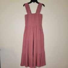 Aerie | Smocked Tiered Maxi Dress Mauve Pink Cottagecore Sundress Bohemian XS