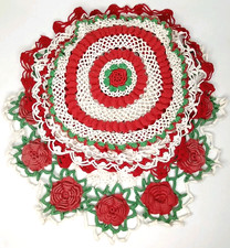 Vintage Handmade Crochet Doily Lot Of 4 Floral Table Centerpiece MCM Cottagecore