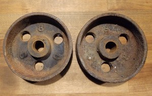 Pair Original Antique Cast Iron Wheels Cart Factory Farm Steampunk Rustic Wheels