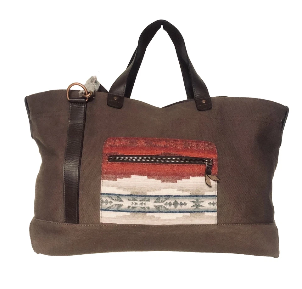 Pendleton Brown Canvas Weekender Tote Bag with Wool Accent and Leather Trim NWOT - Image 2 of 4