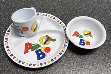Vintage Melamine Toddler Kids Dinnerware Set Divided Plate Bowl Cup ABC s Used