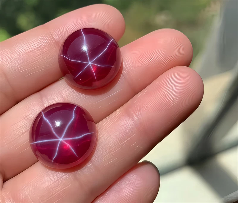 Top quality Round Cabochon Red Star Ruby Lab Created AAAA+ Loose Gemstone 1pcs - Image 3 of 4