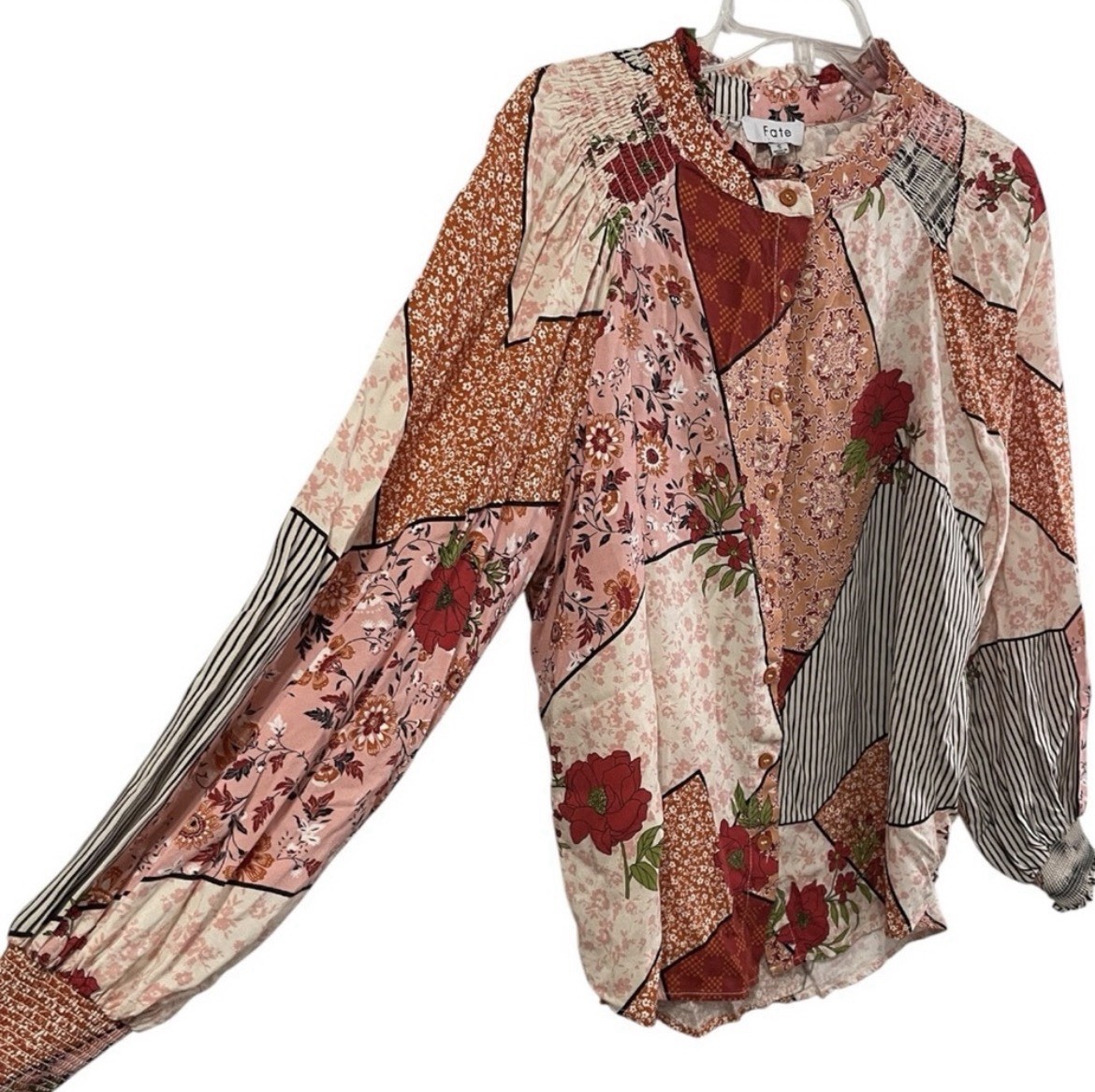 Fate The Sassari Kat Flower Blouse patchwork mix print boho artsy sz s Romantic View 6