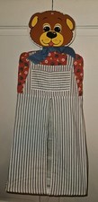 Vintage 1970s/80's Teddy Bear In Overalls Diaper Stacker Hanger